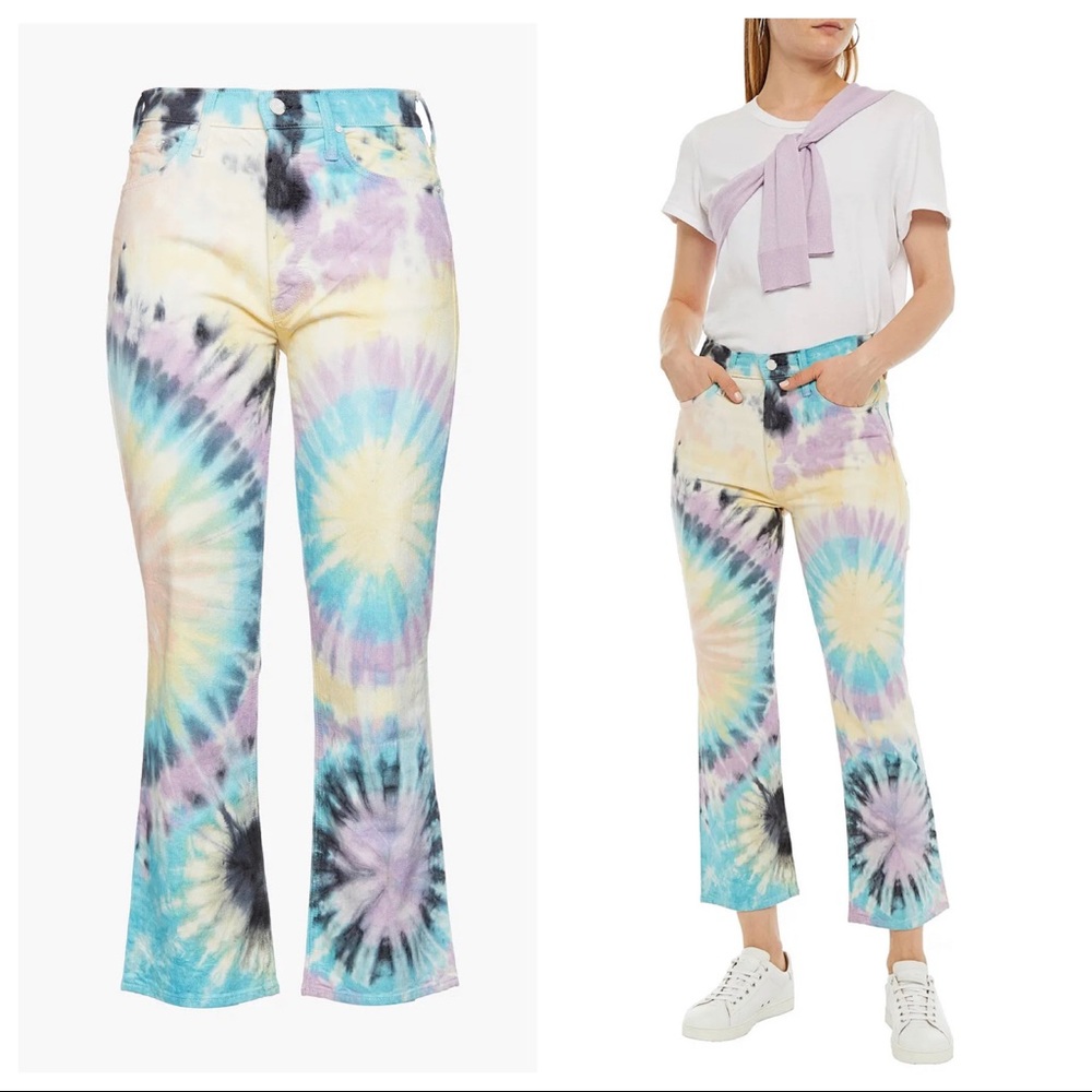 Mother The Tripper Tie Dye High Rise Kick Flare Jeans in Swirling Secrets